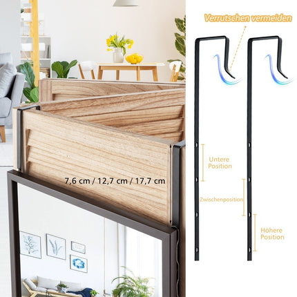 Full-length wall mirror with height-adjustable hanging hooks 36.5 x 1.5 x 107 cm brown