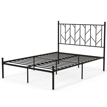 Full metal platform bed frame with headboard & noise-free mattress base, stable metal sled support, black