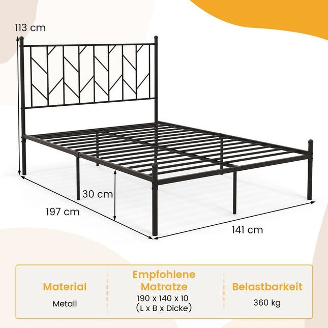 Full metal platform bed frame with headboard & noise-free mattress base, stable metal sled support, black