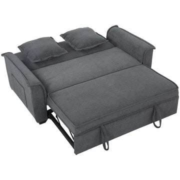 Futon Sofa Bed, Adjustable Backrest, 2 Seater, Dark Gray, 2 Pillows
