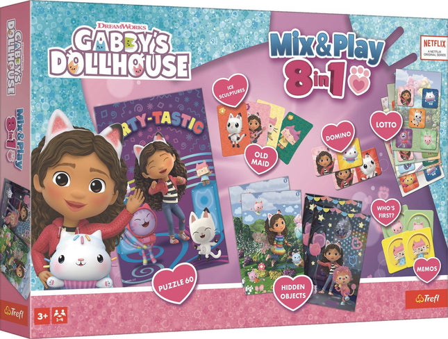 Gabby's Dollhouse 8-in-1 Mix & Play Board Games Set