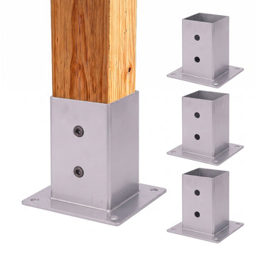 Galvanised Steel Post Supports, 4 Pack – Silver, 90x150 mm