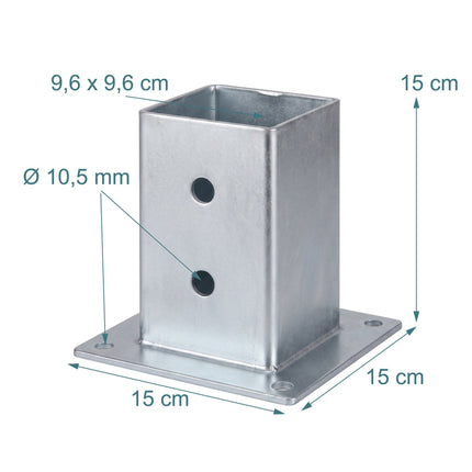 Galvanised Steel Post Supports, 4 Pack – Silver, 90x150 mm