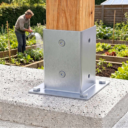 Galvanised Steel Post Supports, 4 Pack – Silver, 90x150 mm