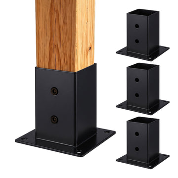 Galvanised Steel Post Supports, 4pc Set, Black, 90x150 mm