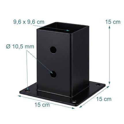 Galvanised Steel Post Supports, 4pc Set, Black, 90x150 mm