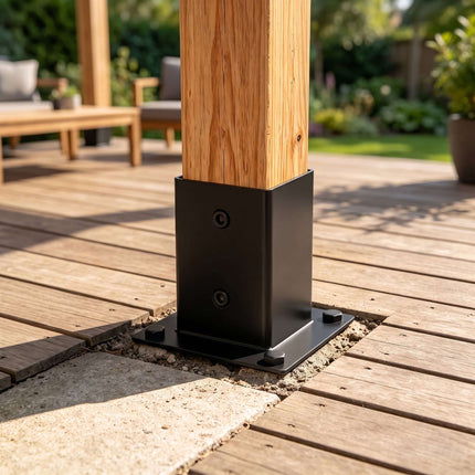 Galvanised Steel Post Supports, Black, 4-Pack, 70x150 mm