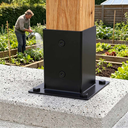 Galvanised Steel Post Supports, Black, 4-Pack, 70x150 mm
