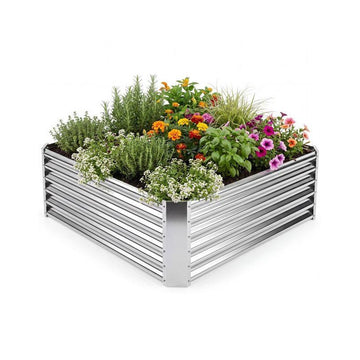 Galvanized Raised Garden Bed 124 x 124 x 44.5 cm, Open Base Planter, Silver