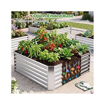 Galvanized Raised Garden Bed 124 x 124 x 44.5 cm, Open Base Planter, Silver