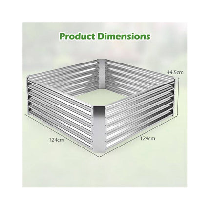 Galvanized Raised Garden Bed 124 x 124 x 44.5 cm, Open Base Planter, Silver
