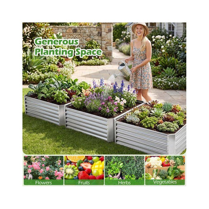 Galvanized Raised Garden Bed 124 x 124 x 44.5 cm, Open Base Planter, Silver