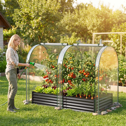 Galvanized Raised Garden Bed 6x3x1 Ft With Greenhouse Cover
