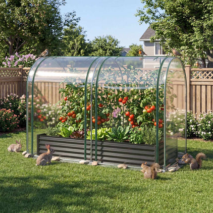 Galvanized Raised Garden Bed 6x3x1 Ft With Greenhouse Cover