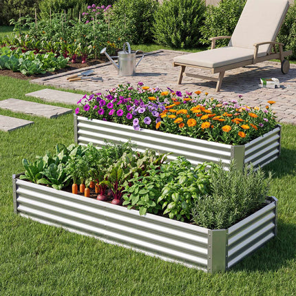 Galvanized Raised Garden Bed 6 x 3 x 1 ft, Open Base