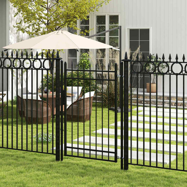 Garden gate in black galvanized steel with lock and handle, 107x204 cm