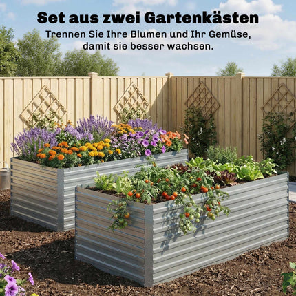Galvanized Steel Raised Garden Bed Set, 180x90x60 cm, Silver