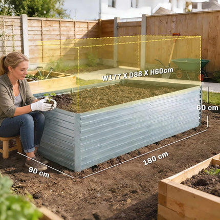 Galvanized Steel Raised Garden Bed Set, 180x90x60 cm, Silver