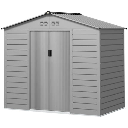 Gegalvaniseerd stalen gereedschapsschuur 2.43? 213x131x192cm gereedschapsschuur met zadeldak, afsluitbare schuifdeur, weerbestendige tuinschuur, buitentuinschuur voor achtertuin buitenruimte, grijs Aosom