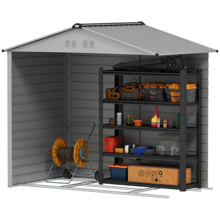 Gegalvaniseerd stalen gereedschapsschuur 2.43? 213x131x192cm gereedschapsschuur met zadeldak, afsluitbare schuifdeur, weerbestendige tuinschuur, buitentuinschuur voor achtertuin buitenruimte, grijs Aosom
