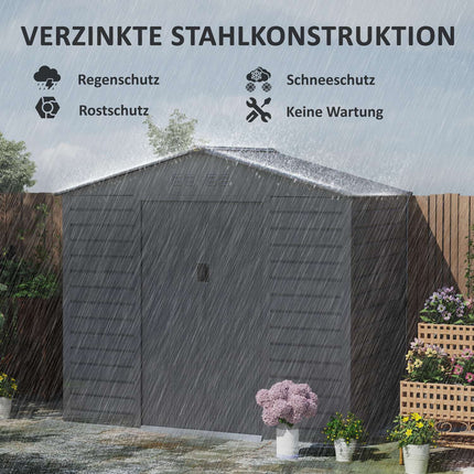 Gegalvaniseerd stalen gereedschapsschuur 2.43? 213x131x192cm gereedschapsschuur met zadeldak, afsluitbare schuifdeur, weerbestendige tuinschuur, buitentuinschuur voor achtertuin buitenruimte, grijs Aosom