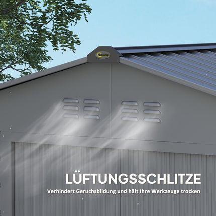 Gegalvaniseerd stalen gereedschapsschuur 2.43? 213x131x192cm gereedschapsschuur met zadeldak, afsluitbare schuifdeur, weerbestendige tuinschuur, buitentuinschuur voor achtertuin buitenruimte, grijs Aosom