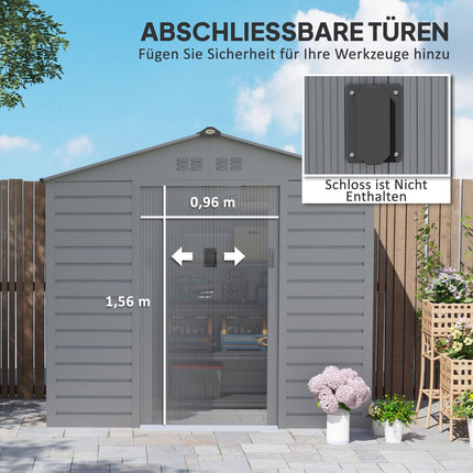 Gegalvaniseerd stalen gereedschapsschuur 2.43? 213x131x192cm gereedschapsschuur met zadeldak, afsluitbare schuifdeur, weerbestendige tuinschuur, buitentuinschuur voor achtertuin buitenruimte, grijs Aosom