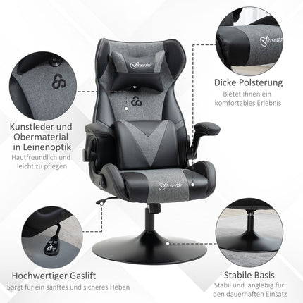 Gaming Chair, Adjustable Height, Black/Grey, Ergonomic Design