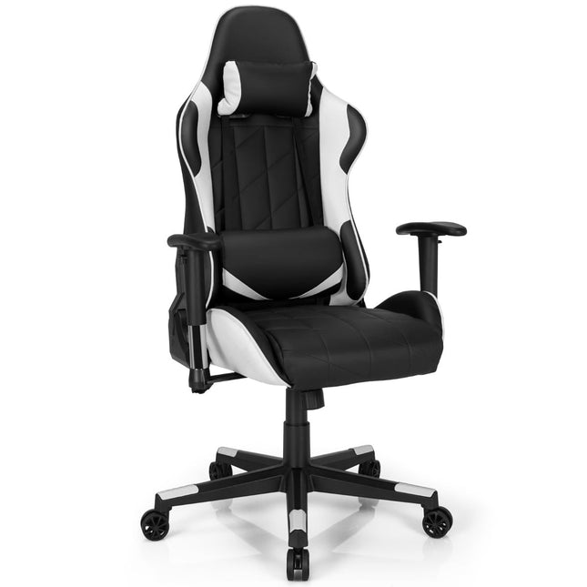 Gaming Chair, Adjustable Recline 90-160, White PU Leather