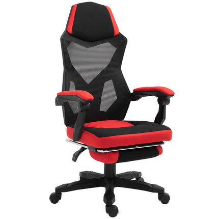 Gaming Chair - Ergonomic office chair with footrest, black & red