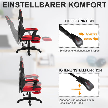 Gaming Chair - Ergonomic office chair with footrest, black & red