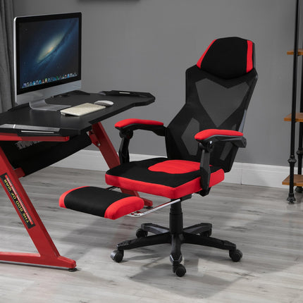 Gaming Chair - Ergonomic office chair with footrest, black & red