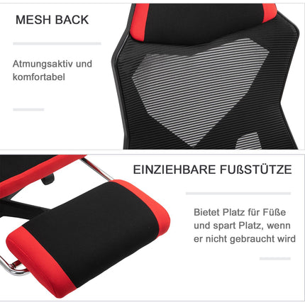 Gaming Chair - Ergonomic office chair with footrest, black & red