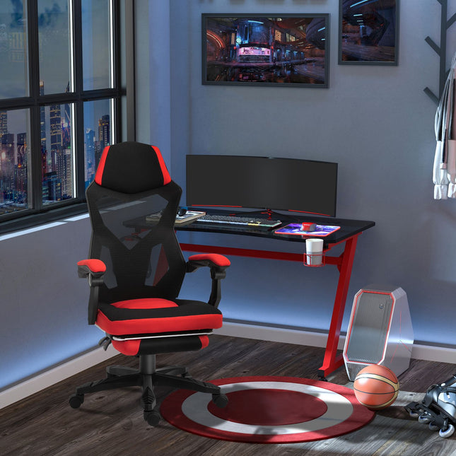 Gaming Chair - Ergonomic office chair with footrest, black & red