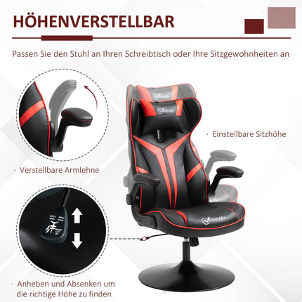Ergonomic gaming chair with rocker, black & red steel