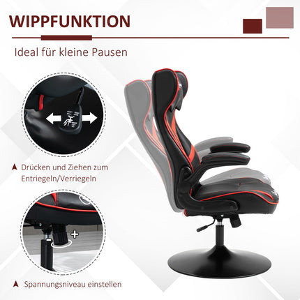 Ergonomic gaming chair with rocker, black & red steel