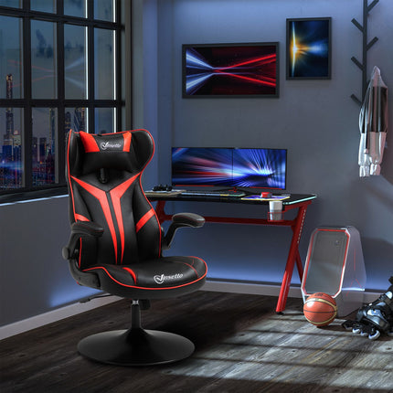 Ergonomic gaming chair with rocker, black & red steel