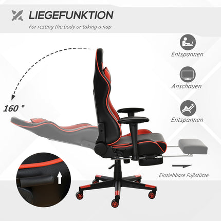 Ergonomic gaming chair with folding footrest, black