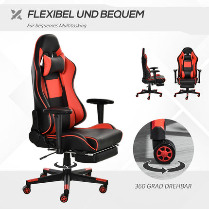 Ergonomic gaming chair with folding footrest, black