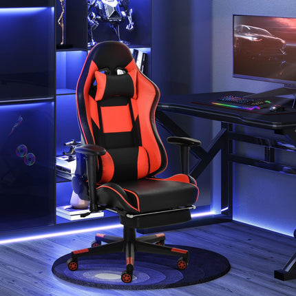Ergonomic gaming chair with folding footrest, black