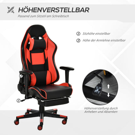 Ergonomic gaming chair with folding footrest, black