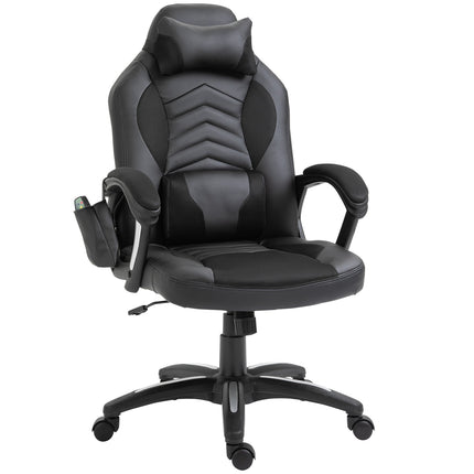 Ergonomic massage chair in black artificial leather with heat and vibration