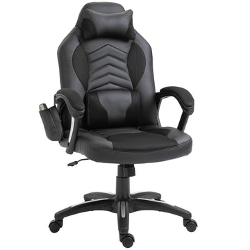Ergonomic massage chair in black artificial leather with heat and vibration