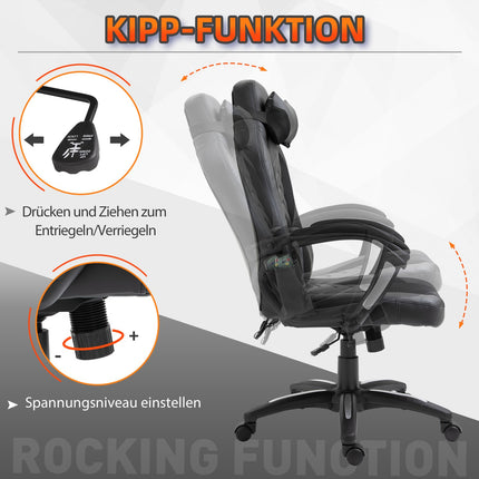 Ergonomic massage chair in black artificial leather with heat and vibration