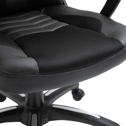 Ergonomic massage chair in black artificial leather with heat and vibration