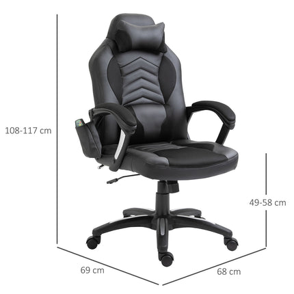 Ergonomic massage chair in black artificial leather with heat and vibration