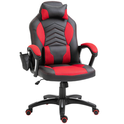 Gaming chair with heat and massage, red PU, adjustable