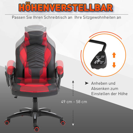 Gaming chair with heat and massage, red PU, adjustable