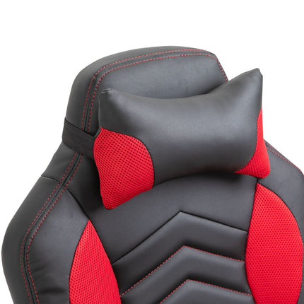 Gaming chair with heat and massage, red PU, adjustable
