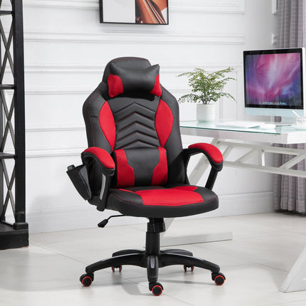Gaming chair with heat and massage, red PU, adjustable
